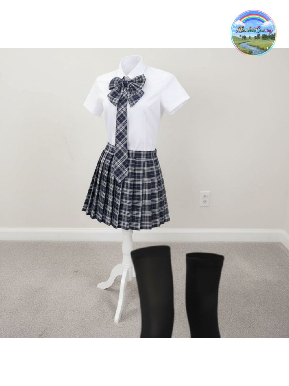 Women's Plaid Schoolgirl Costume Set - Pleated Skirt, Shirt, Bow Tie, Socks